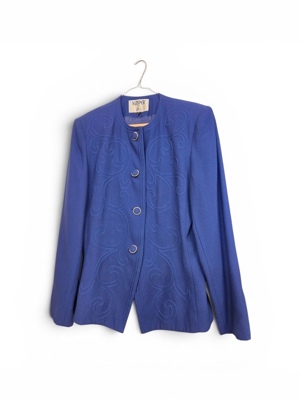 Kasper Women's Cobalt Blue Embroidered Collarless Blazer